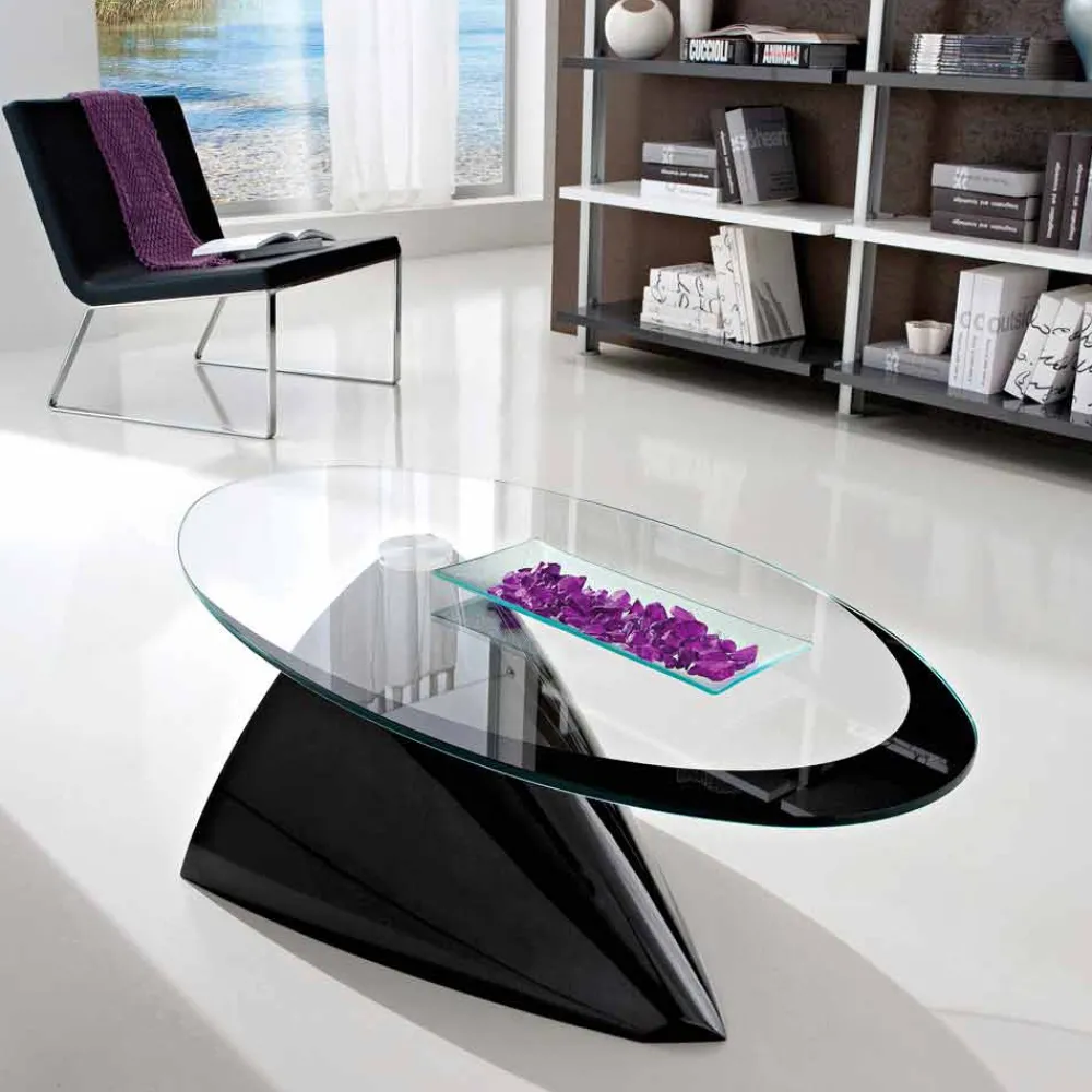 Viadurini Living Moderne Couchtische-Couchtisch mit Glasplatte mit Made in Italy Siebdruck - Campari