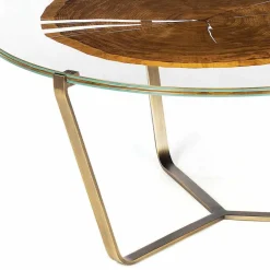 Viadurini Living Moderne Couchtische-Couchtisch mit runder Glasplatte und Holzplatte Made in Italy - Baviera