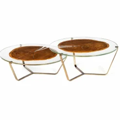 Viadurini Living Moderne Couchtische-Couchtisch mit runder Glasplatte und Holzplatte Made in Italy - Baviera