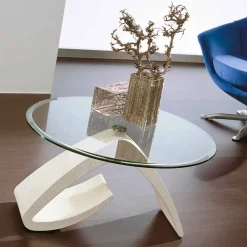 Viadurini Living Couchtische Aus Stein-Couchtisch mit runder Platte aus abgeschrägtem Glas Made in Italy - Brachetto