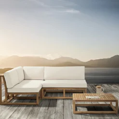 Viadurini in the Garden Garten Beistelltisch-Couchtisch oder Pouf für den Außenbereich aus natürlichem Teakholz und Kissen - Circe