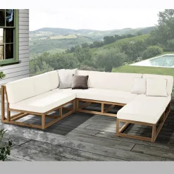 Viadurini in the Garden Garten Beistelltisch-Couchtisch oder Pouf für den Außenbereich aus natürlichem Teakholz und Kissen - Circe