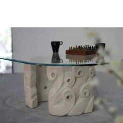 Viadurini Living Couchtische Aus Stein-Couchtisch oval aus Stein und Kristall in modernem Design Lindos