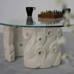 Viadurini Living Couchtische Aus Stein-Couchtisch oval aus Stein und Kristall in modernem Design Lindos