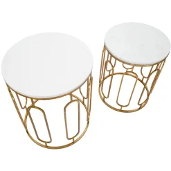 Viadurini Living Moderne Couchtische-Couchtische aus Harz mit goldenem Eisen- und Marmoreffekt, 2-teilig - Pietro