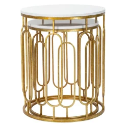 Viadurini Living Moderne Couchtische-Couchtische aus Harz mit goldenem Eisen- und Marmoreffekt, 2-teilig - Pietro