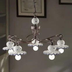 Ferroluce Vintage Kronleuchter-Country Kronleuchter mit 5 Lichtern aus handverzierter Keramik - Rom