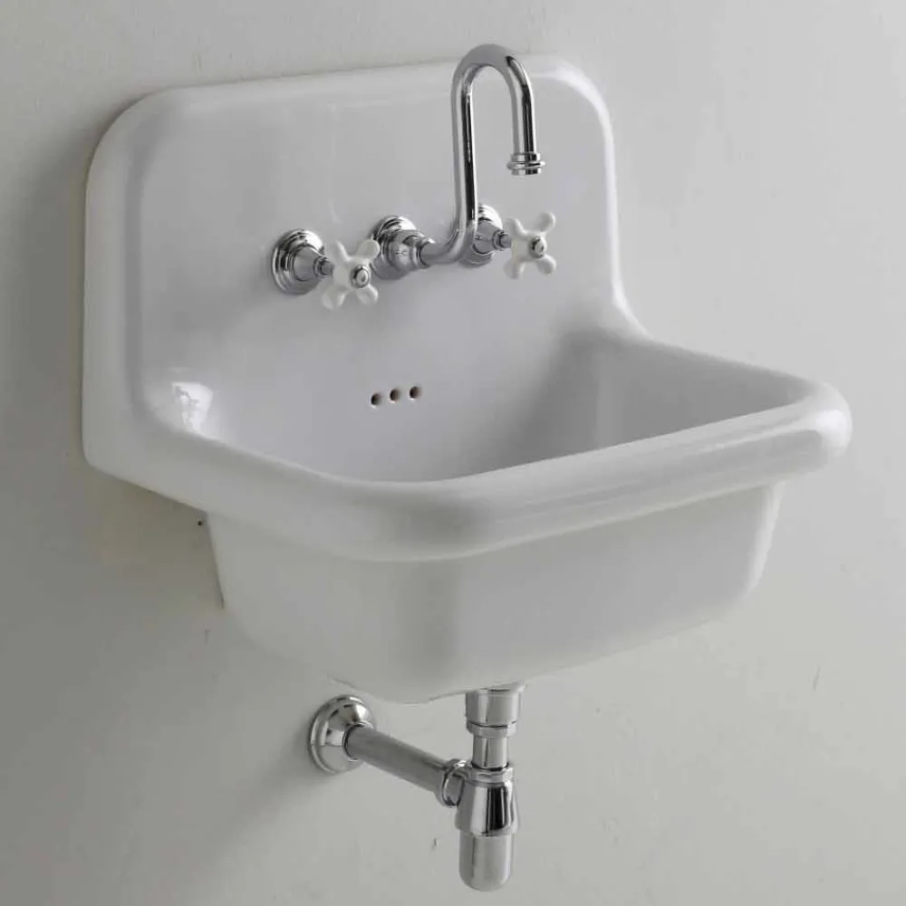 Viadurini Bathroom Vintage Waschbecken|Keramikwaschbecken-Davis Vintage rechteckige weiße Wand Keramik Waschbecken