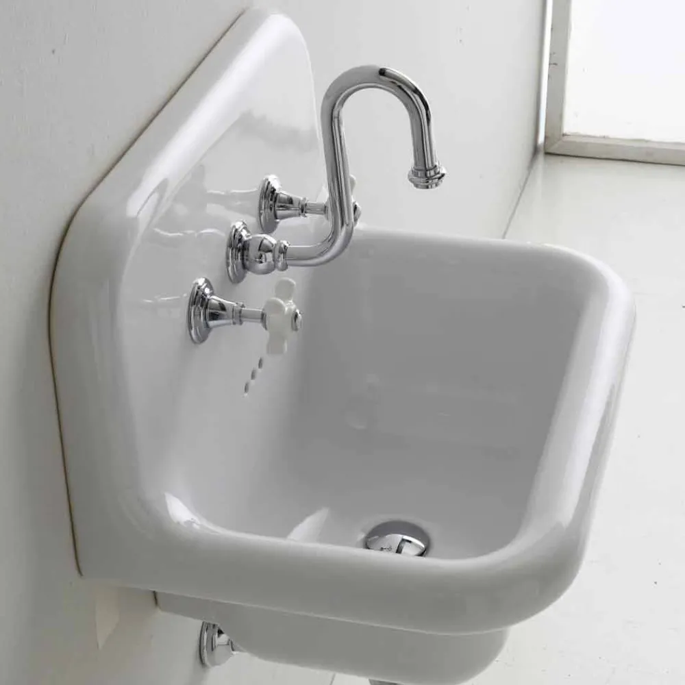 Viadurini Bathroom Vintage Waschbecken|Keramikwaschbecken-Davis Vintage rechteckige weiße Wand Keramik Waschbecken