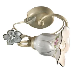 Ferroluce Vintage Deckenleuchten-Deckenlampe aus Metall und Keramik mit handgemalter Rose - Pisa