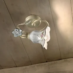 Ferroluce Vintage Deckenleuchten-Deckenlampe aus Metall und Keramik mit handgemalter Rose - Pisa