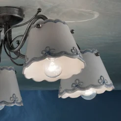 Ferroluce Vintage Deckenleuchten-Deckenlampe mit 3 oder 5 Lichtern aus handbemalter Keramik mit Stickereieffekt - Ravenna