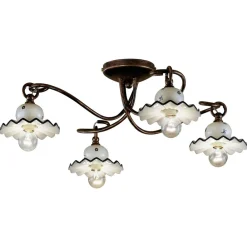 Ferroluce Vintage Deckenleuchten-Deckenlampe mit 3 oder 4 Lichtern aus handverzierter handwerklicher Keramik - Rom