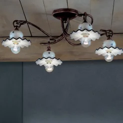 Ferroluce Vintage Deckenleuchten-Deckenlampe mit 3 oder 4 Lichtern aus handverzierter handwerklicher Keramik - Rom