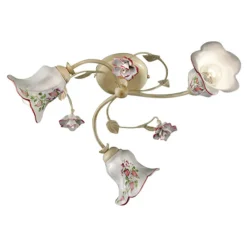 Ferroluce Vintage Deckenleuchten-Deckenleuchte 3 Lichter Metall und Keramik Handbemalter roter Draht - Pisa