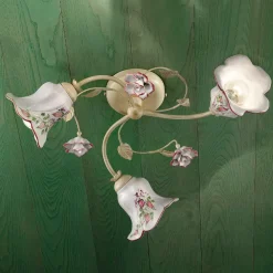 Ferroluce Vintage Deckenleuchten-Deckenleuchte 3 Lichter Metall und Keramik Handbemalter roter Draht - Pisa