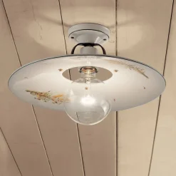 Ferroluce Vintage Deckenleuchten-Deckenleuchte aus Eisen und handbemalter roher Keramik - Bologna