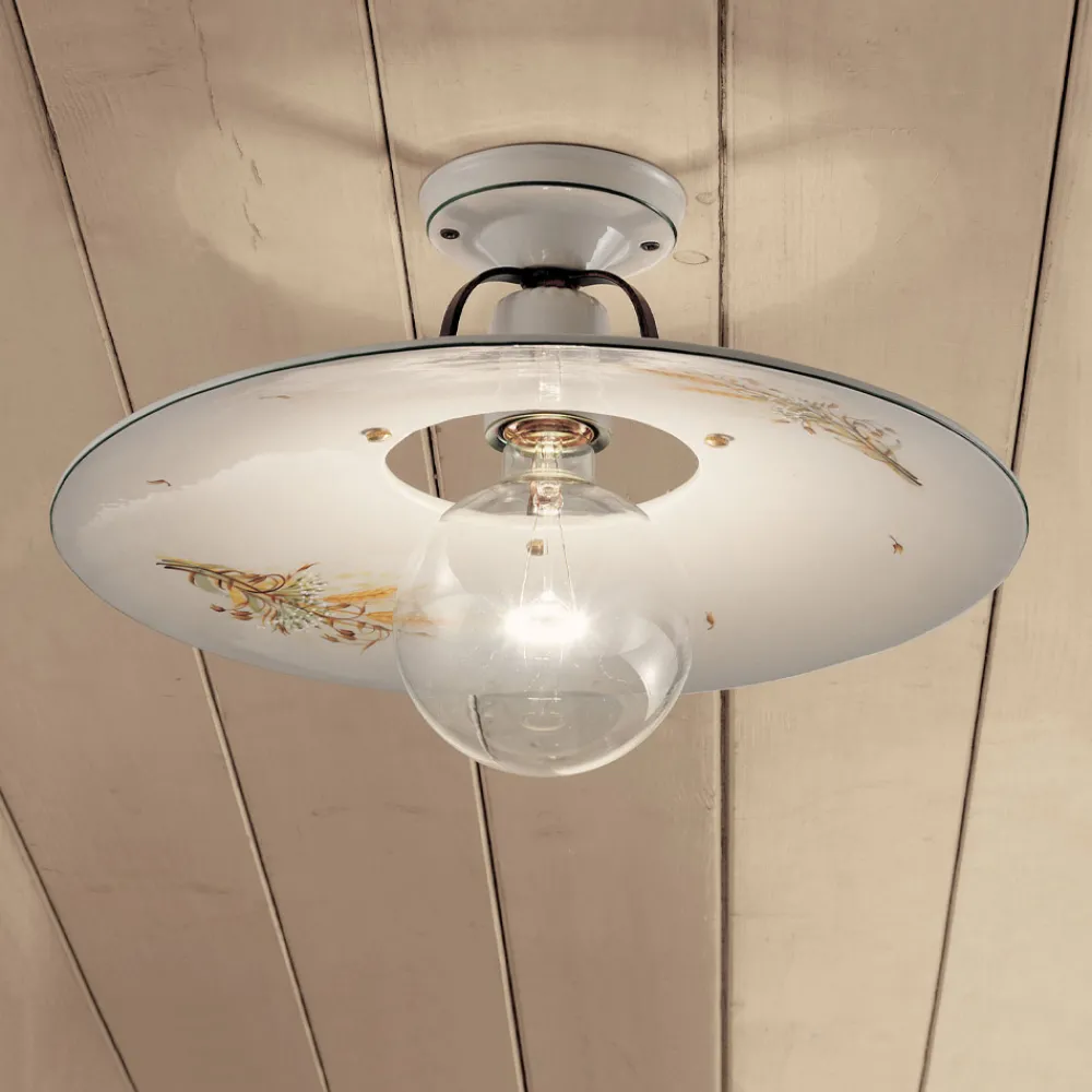 Ferroluce Vintage Deckenleuchten-Deckenleuchte aus Eisen und handbemalter roher Keramik - Bologna