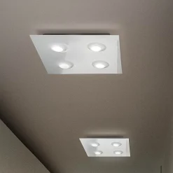 Viadurini Lighting Moderne Deckenleuchten-Deckenleuchte mit flacher Glasplatte mit Absenkung Made in Italy - Kora