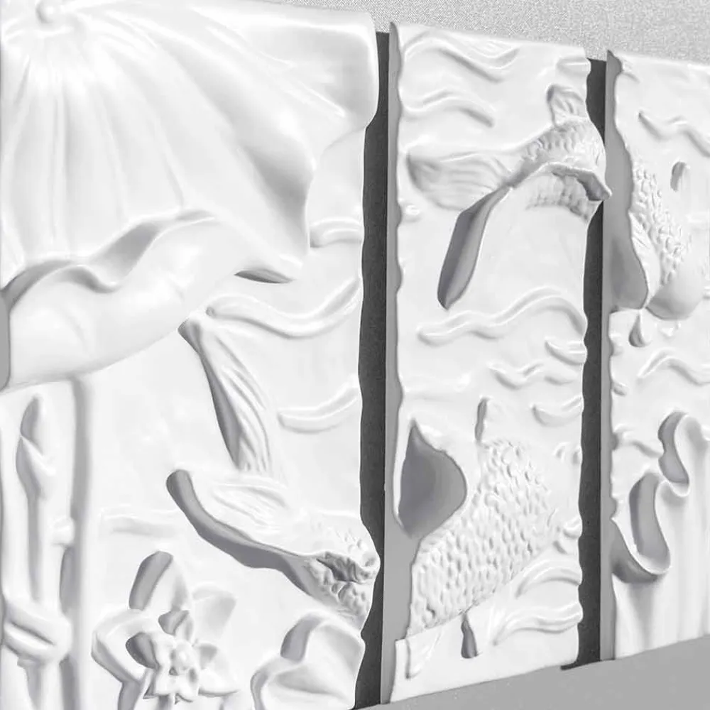 Viadurini Decor Abstrakte Bilder-Dekorative Wandplatte Modernes Design Weiße und Graue Keramik - Giappoko