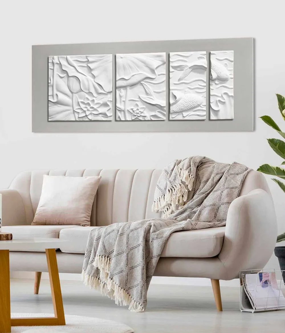 Viadurini Decor Abstrakte Bilder-Dekorative Wandplatte Modernes Design Weiße und Graue Keramik - Giappoko