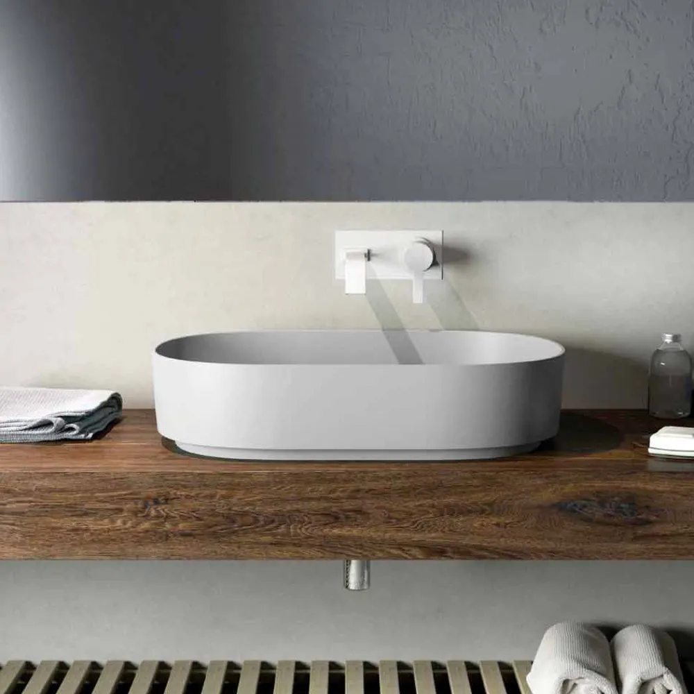 Viadurini Bathroom Design Waschbecken Aus Solid Surface-Design Aufsatzwaschbecken made in Italy, Formicola