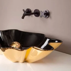 Viadurini Bathroom Farbige Waschbecken-Design Aufsatzwaschbecken aus schwarzer/golfarbener Keramik Rayan