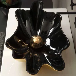 Viadurini Bathroom Farbige Waschbecken-Design Aufsatzwaschbecken aus schwarzer/golfarbener Keramik Rayan