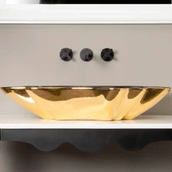 Viadurini Bathroom Farbige Waschbecken-Design Aufsatzwaschbecken aus schwarzer/golfarbener Keramik Rayan