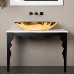 Viadurini Bathroom Farbige Waschbecken-Design Aufsatzwaschbecken aus schwarzer/golfarbener Keramik Rayan