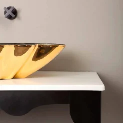 Viadurini Bathroom Farbige Waschbecken-Design Aufsatzwaschbecken aus schwarzer/golfarbener Keramik Rayan