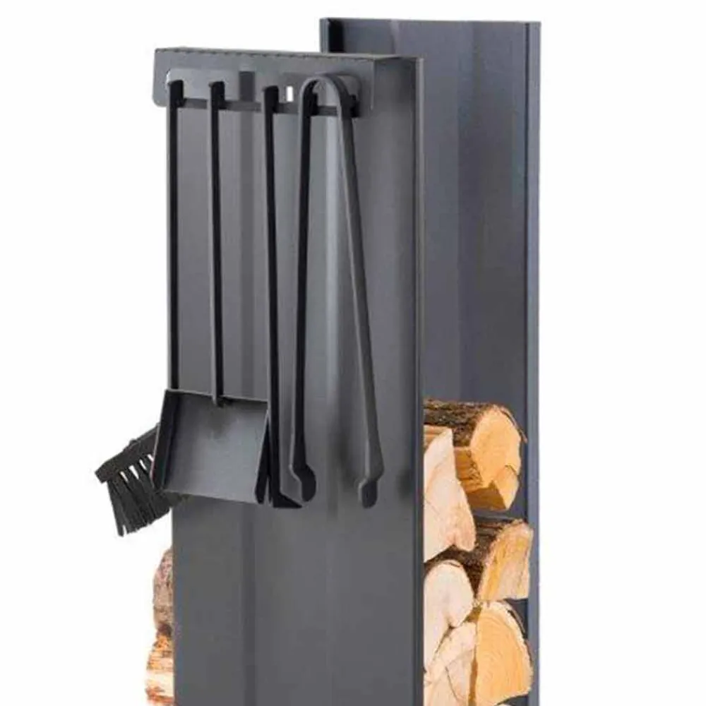 Viadurini Fire Design Kaminholzständer Aus Eisen Und Stahl-Design Brennholzhalter mit 4 Innenwerkzeugen Made in Italy - Janet