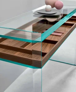 Viadurini Living Konsolentisch Flur-Design Consolle aus extraklarem Glas mit Tablett Made in Italy - Imperativo