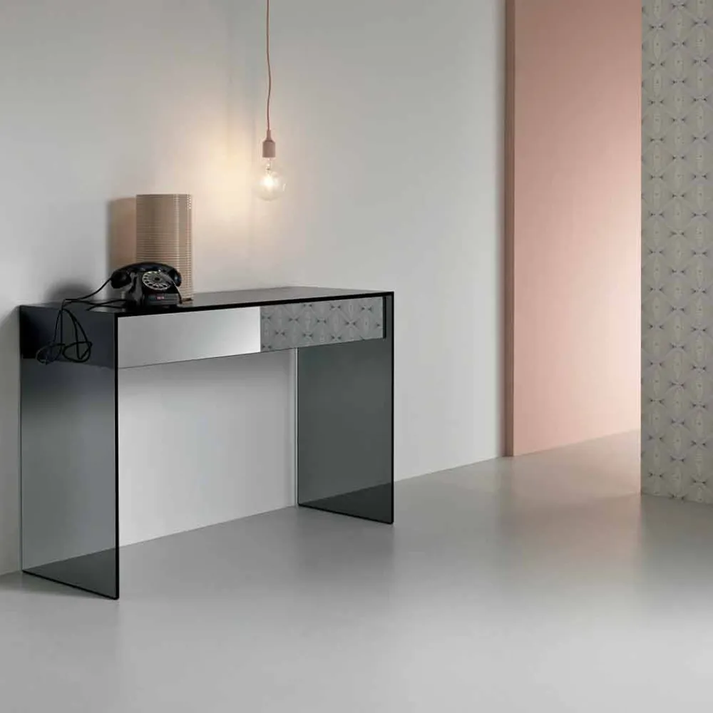 Viadurini Living Konsolentisch Flur-Design Consolle Schreibtisch aus Rauchglas mit Schubladen Made in Italy - Mantra