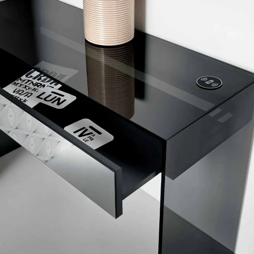 Viadurini Living Konsolentisch Flur-Design Consolle Schreibtisch aus Rauchglas mit Schubladen Made in Italy - Mantra