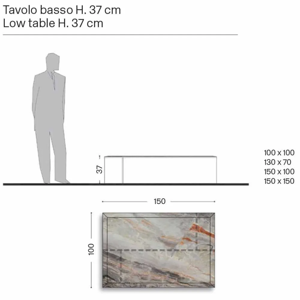 Viadurini Living Moderne Couchtische-Design Couchtisch aus Marmor mit Glasboden Made in Italy - Molino