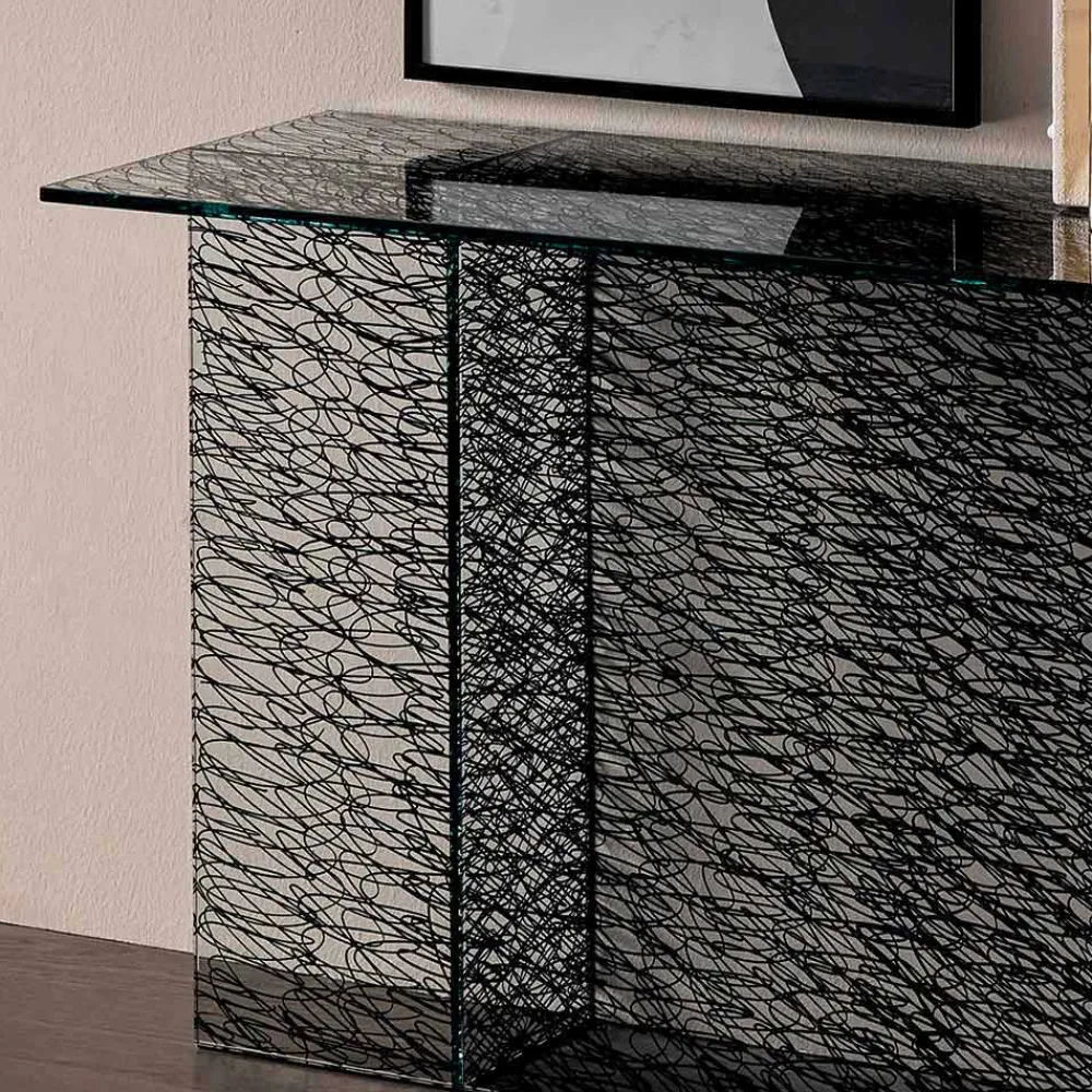 Viadurini Living Konsolentisch Flur-Design Entrance Consolle aus dekoriertem extraklarem Glas Made in Italy - Sestola