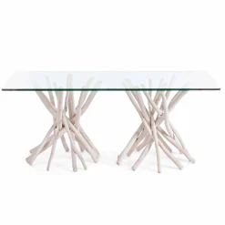 Viadurini Living Esstische-Design Esstisch aus Glas und gebleichtem Teakholz Homemotion - Frankreich