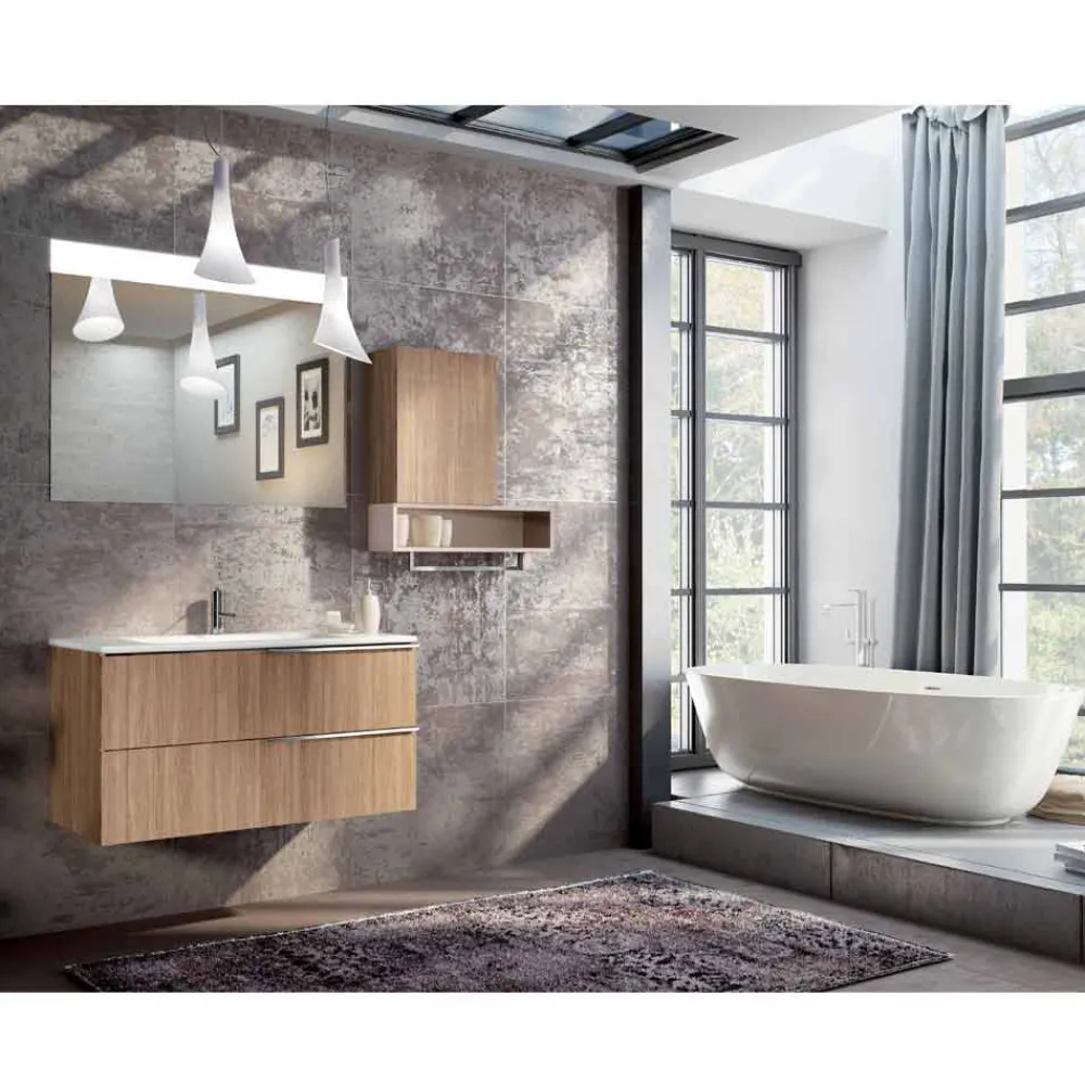Viadurini Bathroom Badmöbel Hängend-Design Hängende Badezimmerkomposition aus Ecowood made in Italy, Cesena