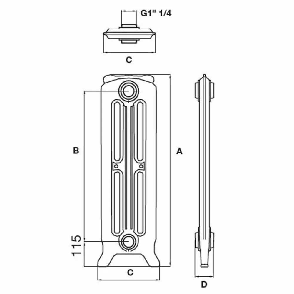 Viadurini Radiators Heizkörper-Design Kühler 5 glatte Elemente aus Gusseisen vom Boden bis 914 W - Barock