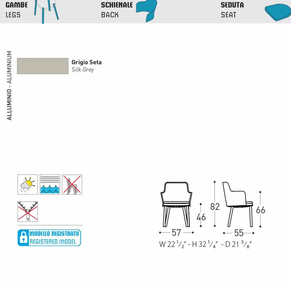 Varaschin Metallsessel-Design Outdoor-Sessel aus Aluminium und Stoff Emma