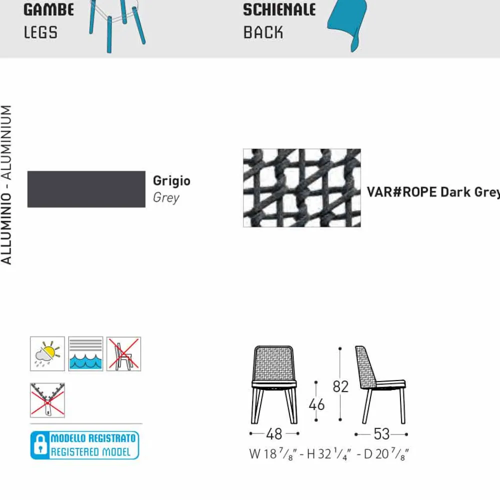 Varaschin Gartenstühle Metall-Design Outdoor-Stuhl aus Stoff und Aluminium Emma