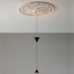 Viadurini Lighting Designer Pendelleuchten-Design Pendelleuchte aus weißem Gips und schwarzem Aluminium 2 Kegel - Tesera