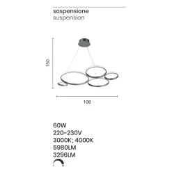 Viadurini Lighting Designer Pendelleuchten-Design Pendelleuchte für Wohnzimmer in Silber oder Gold Metall - Olimpo