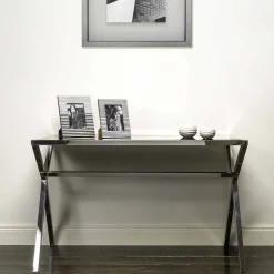 Viadurini Living Design Schreibtische-Design Schreibtisch aus Stahl und glänzend schwarzem Glas L120xH75cm Millon