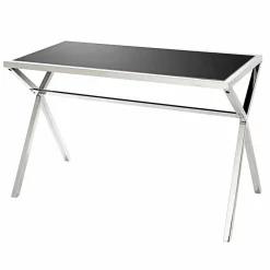 Viadurini Living Design Schreibtische-Design Schreibtisch aus Stahl und glänzend schwarzem Glas L120xH75cm Millon