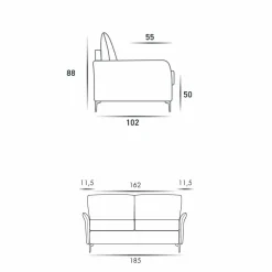 Stile Relax Moderne Sofas-Design 3-Sitzer Sofa L 185cm Stoff / Öko-Leder made in Italy Erica