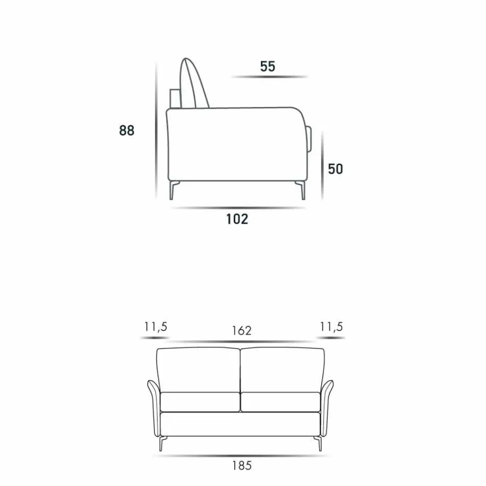 Stile Relax Moderne Sofas-Design 3-Sitzer Sofa L 185cm Stoff / Öko-Leder made in Italy Erica