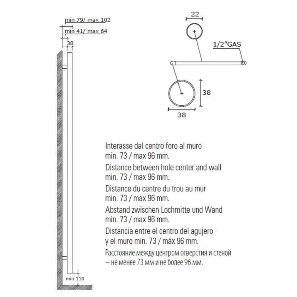 Viadurini Radiators Handtuchheizkörper Wasser-Design Wandmontage Handtuchheizung aus Edelstahl für Badezimmer bis 483 W - Italo