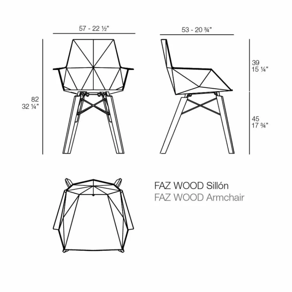 Vondom Design Stühle-Design Wohnzimmer Sessel aus Polypropylen und Holz - Faz Wood von